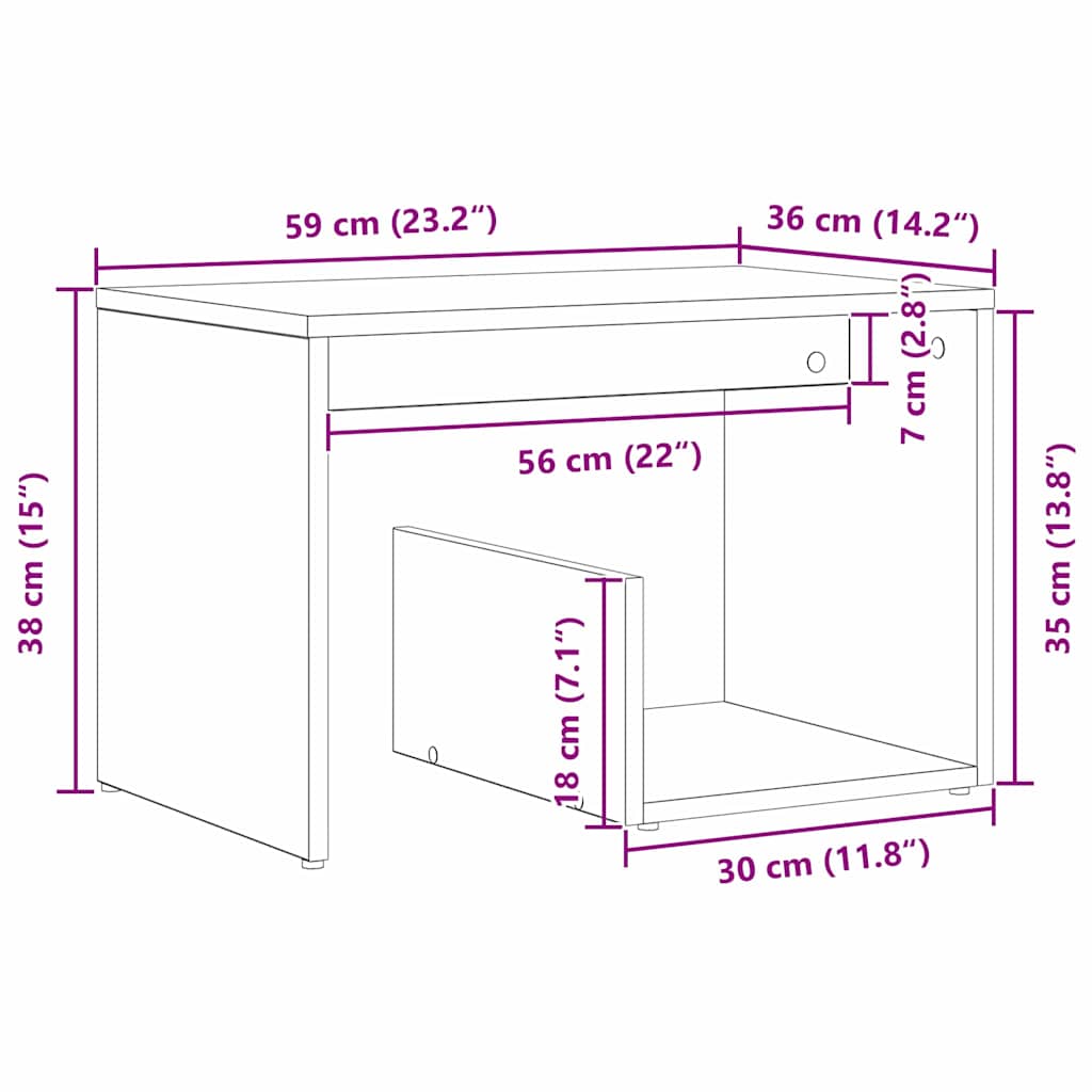 Side Table Black oak 59 x 36 x 38 cm Engineered wood
